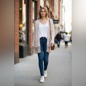 Maurice’s Dusty Lavender & White Lightweight Cardigan